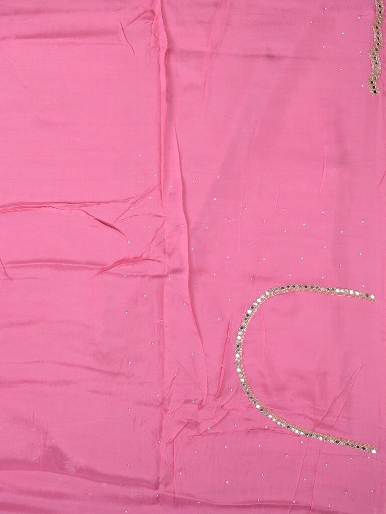 Tabby silk fancy saree pink color allover plain, embroidery motifs & embroidery border with running pallu and designer blouse