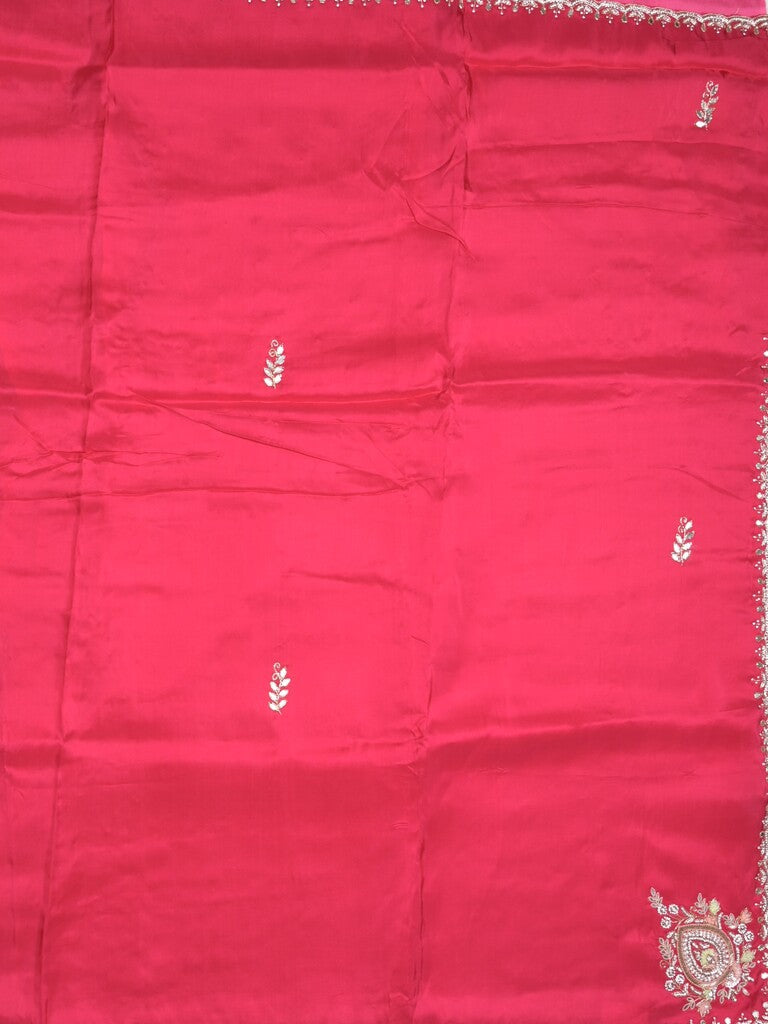 Tabby silk fancy saree pink color allover plain, embroidery motifs & embroidery border with running pallu and designer blouse