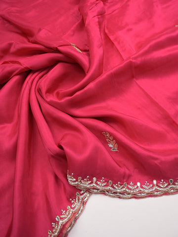 Tabby silk fancy saree pink color allover plain, embroidery motifs & embroidery border with running pallu and designer blouse