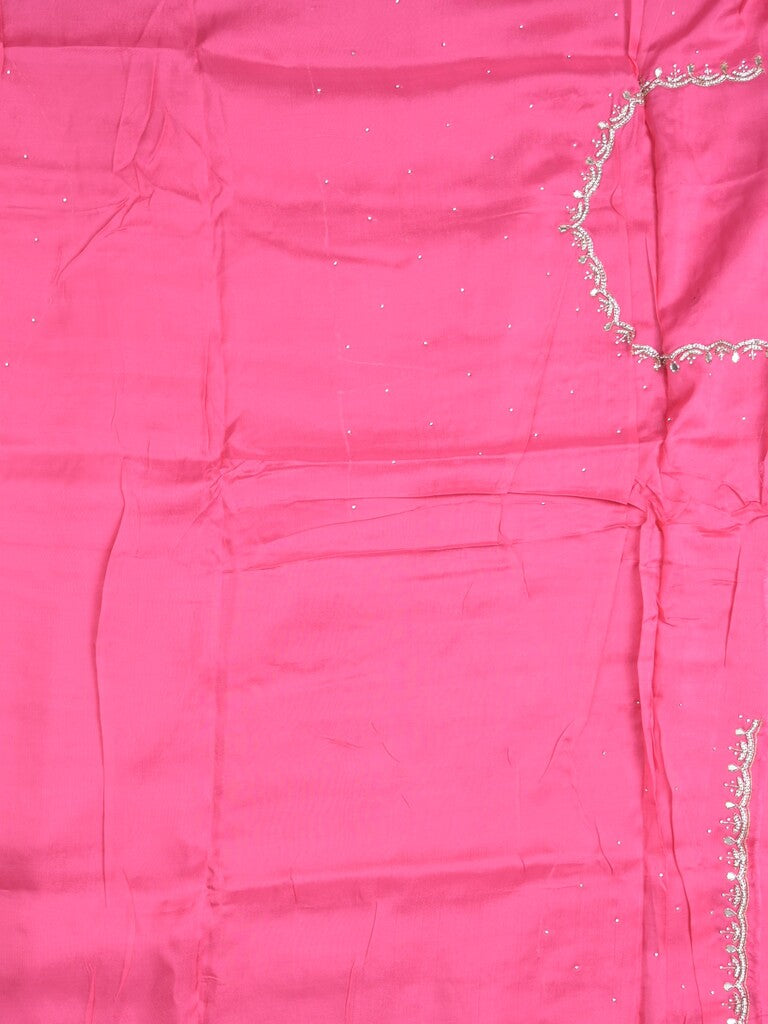 Tabby silk fancy saree pink color allover plain, embroidery motifs & embroidery border with running pallu and designer blouse