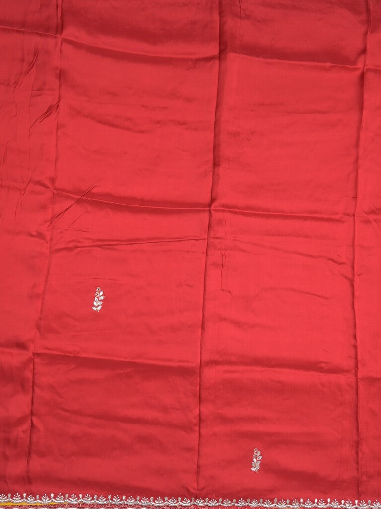 Tabby silk fancy saree red color allover plain, embroidery motifs & embroidery border with running pallu and designer blouse