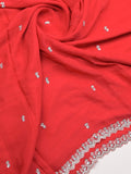 Chiffon fancy saree red color allover plain, embroidery motifs & embroidery border with running pallu and designer blouse