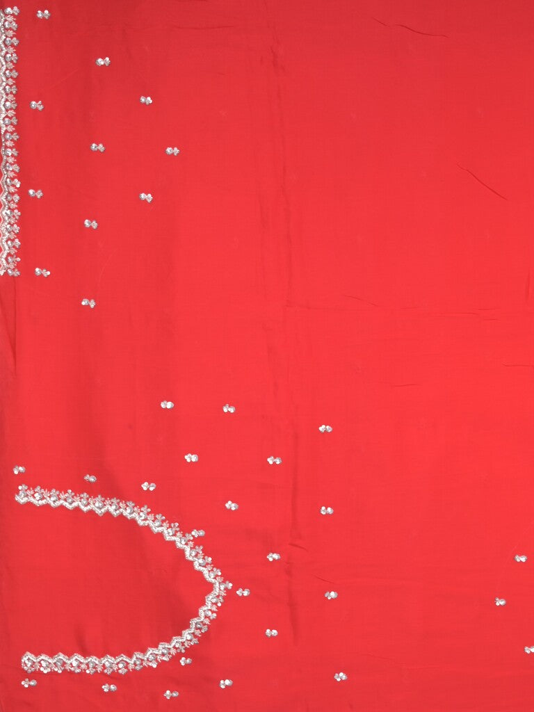 Chiffon fancy saree red color allover plain, embroidery motifs & embroidery border with running pallu and designer blouse