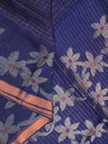 Jute lenin fancy saree royal blue color allover checks & zari border with zari weaving pallu and attached self blouse