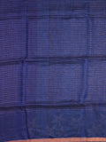 Jute lenin fancy saree royal blue color allover checks & zari border with zari weaving pallu and attached self blouse