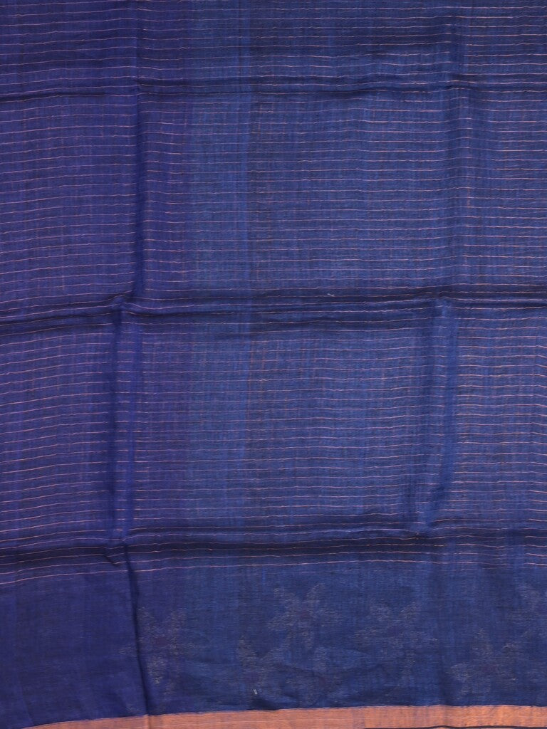Jute lenin fancy saree royal blue color allover checks & zari border with zari weaving pallu and attached self blouse