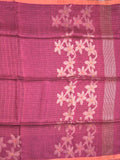 Jute lenin fancy saree magenta color allover checks & zari border with zari weaving pallu and attached self blouse