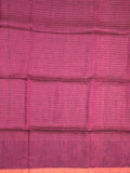 Jute lenin fancy saree magenta color allover checks & zari border with zari weaving pallu and attached self blouse