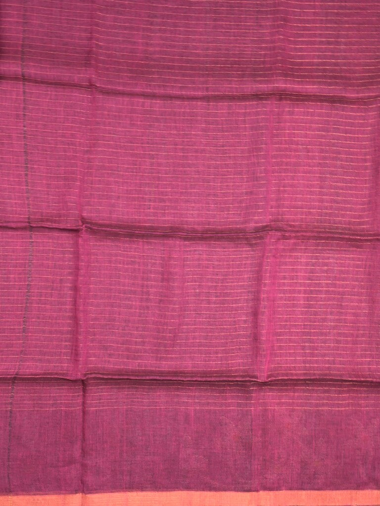 Jute lenin fancy saree magenta color allover checks & zari border with zari weaving pallu and attached self blouse