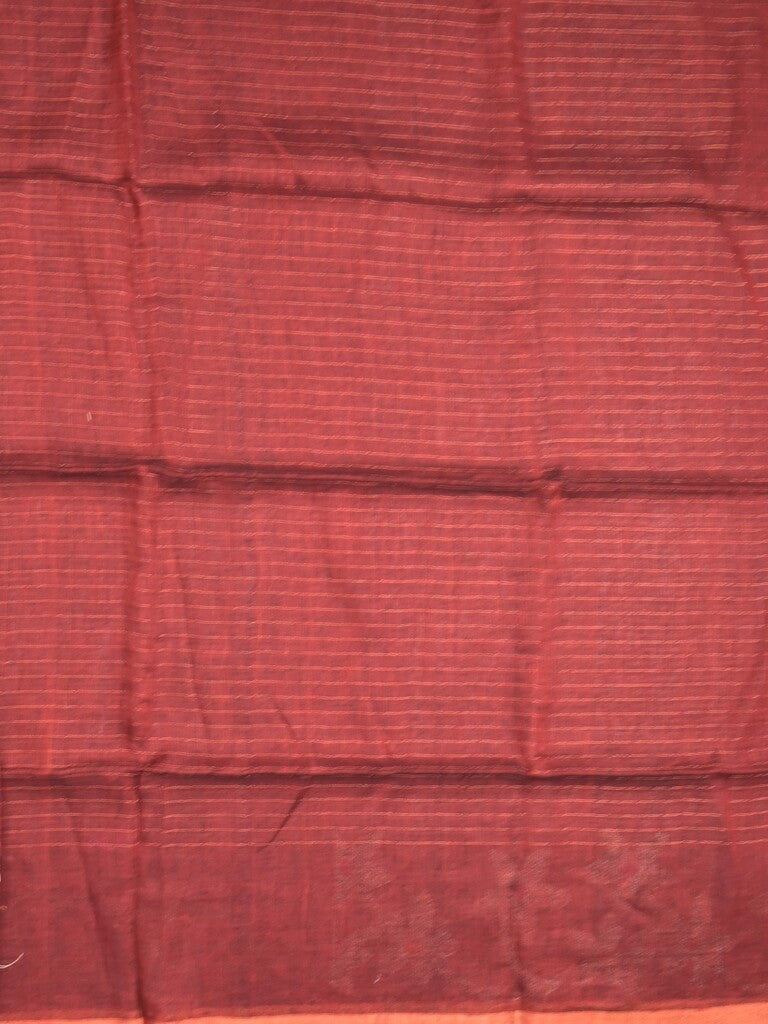 Jute lenin fancy saree maroon color allover checks & zari border with zari weaving pallu and attached self blouse