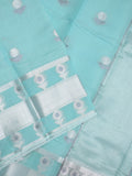 Chanderi fancy saree sky blue color allover zari motifs & zari border with short zari pallu and attached plain blouse