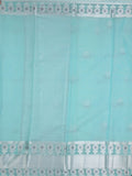 Chanderi fancy saree sky blue color allover zari motifs & zari border with short zari pallu and attached plain blouse