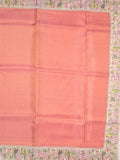 Dola tissue fancy saree peach color allover stripes & embroidery cutwork border with running pallu and plain blouse