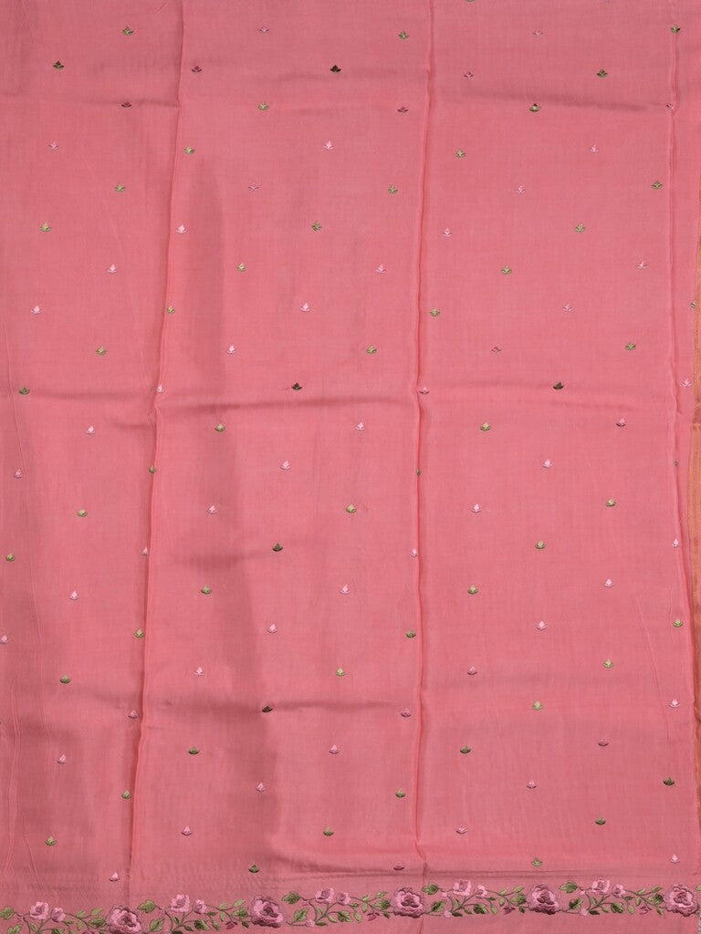 Dola tissue fancy saree peach color allover stripes & embroidery cutwork border with running pallu and plain blouse