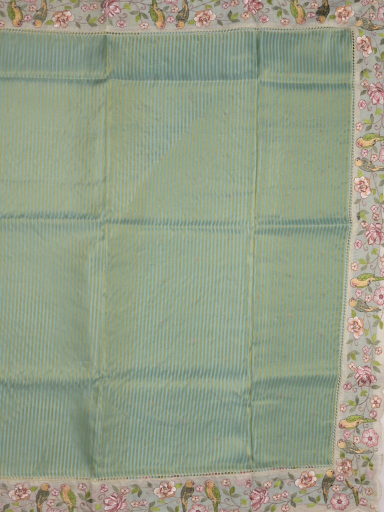 Dola tissue fancy saree lux geeen color allover stripes & embroidery cutwork border with running pallu and plain blouse