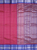 Mangalagiri pattu saree magenta color allover zari checks & zari border with striped pallu and plain blouse