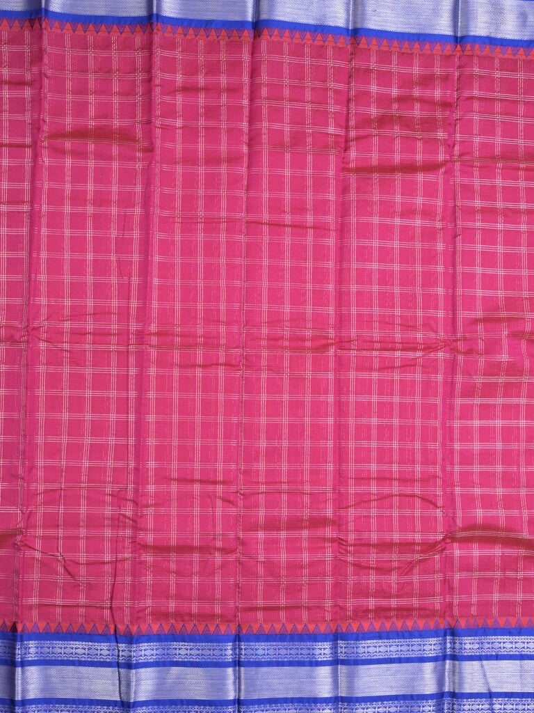 Mangalagiri pattu saree magenta color allover zari checks & zari border with striped pallu and plain blouse