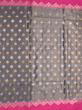 Dupion tissue fancy saree grey color allover zari motifs & zari border with rich pallu and attached blouse