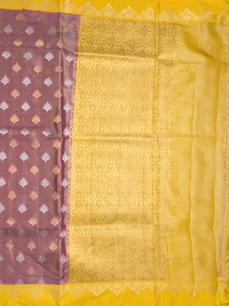Dupion tissue fancy saree brownish pink color allover zari motifs & zari border with rich pallu and attached blouse