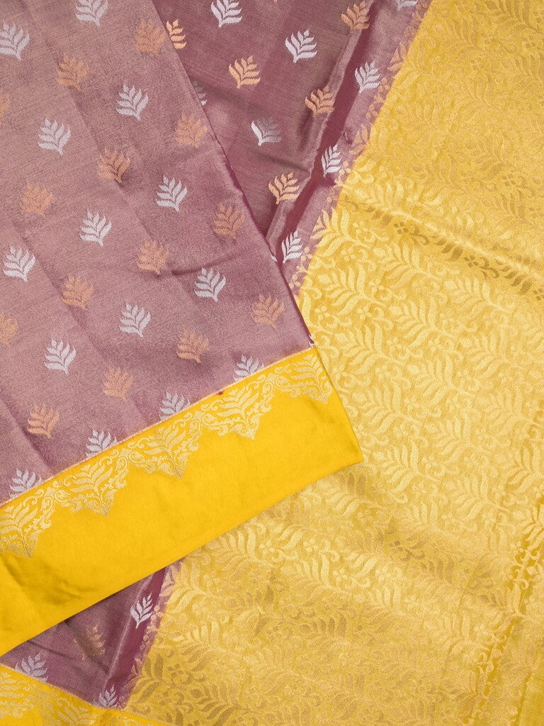 Dupion tissue fancy saree brownish pink color allover zari motifs & zari border with rich pallu and attached blouse