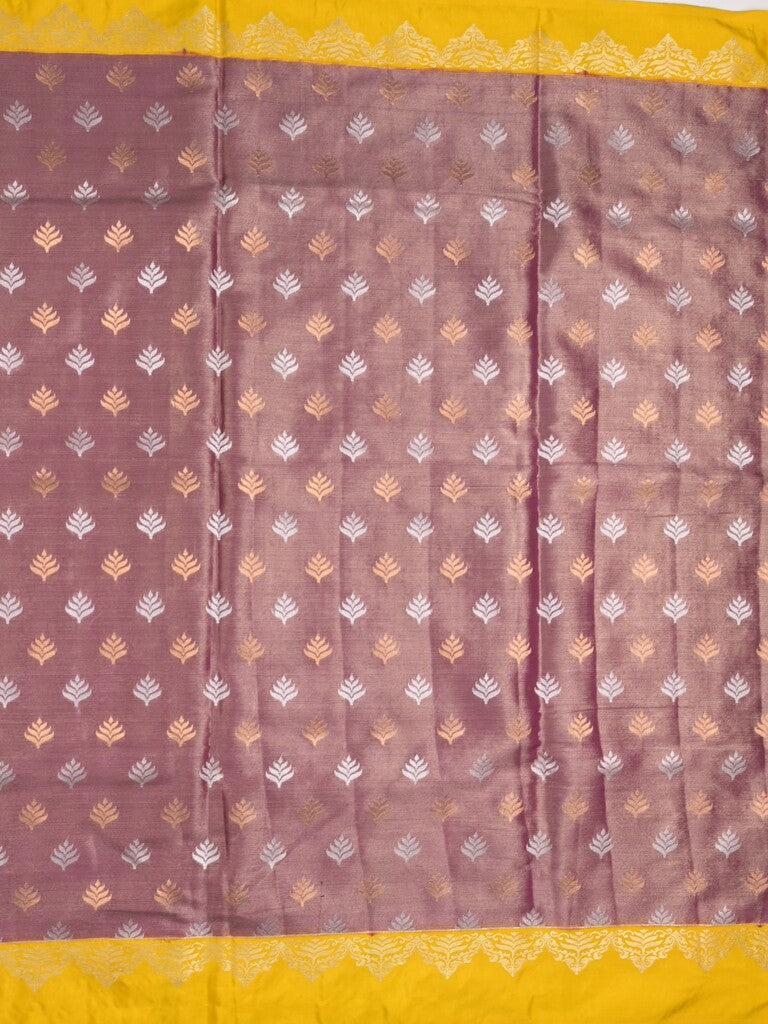 Dupion tissue fancy saree brownish pink color allover zari motifs & zari border with rich pallu and attached blouse