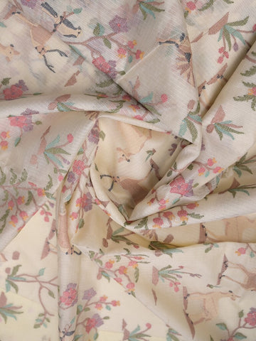 Kota fancy saree white color allover weaves & fancy border with running pallu and attached blouse