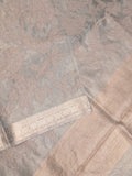 Kota tissue fancy sraee grey color allover embroidery & zari border with short pallu and attached self blouse