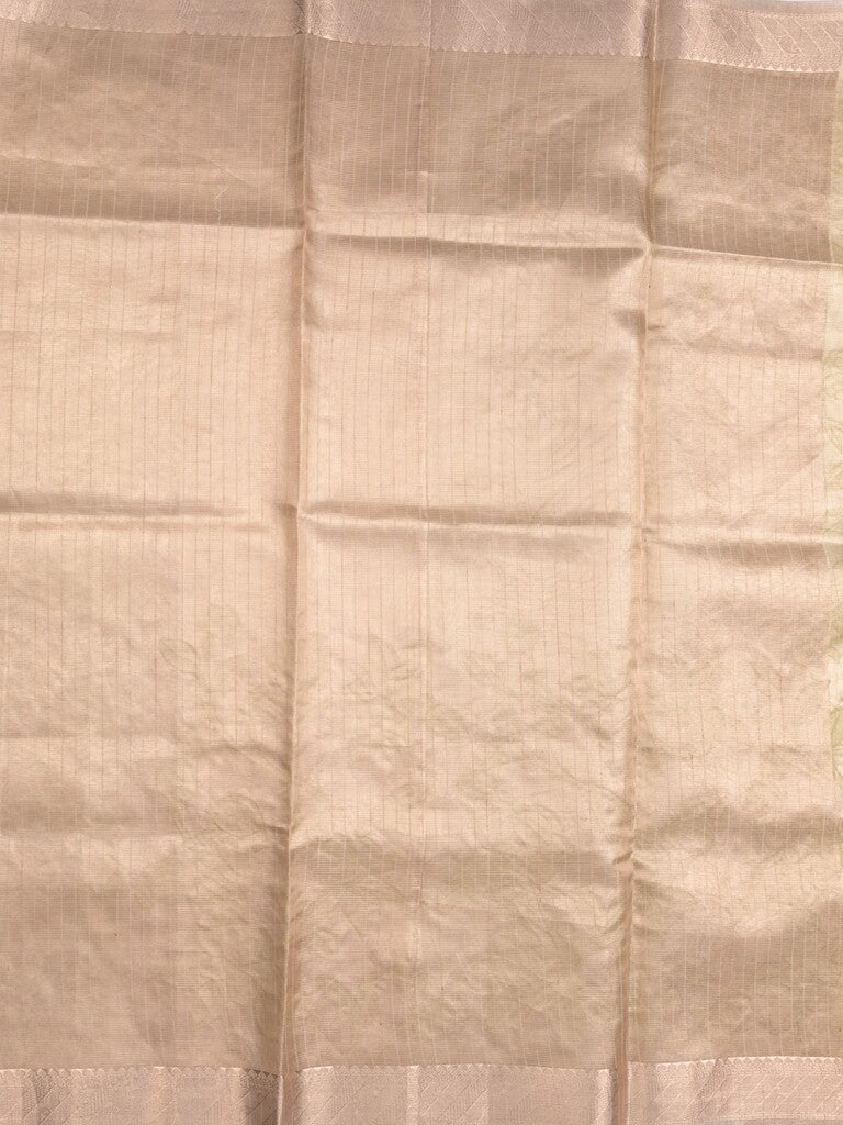 Kota tissue fancy sraee cream color allover embroidery & zari border with short pallu and attached self blouse