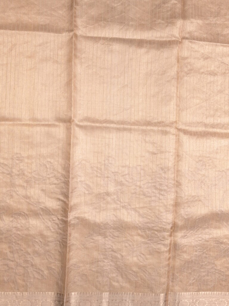 Kota tissue fancy sraee beige color allover embroidery & zari border with short pallu and attached self blouse