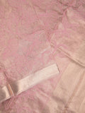 Kota tissue fancy sraee baby pink color allover embroidery & zari border with short pallu and attached self blouse