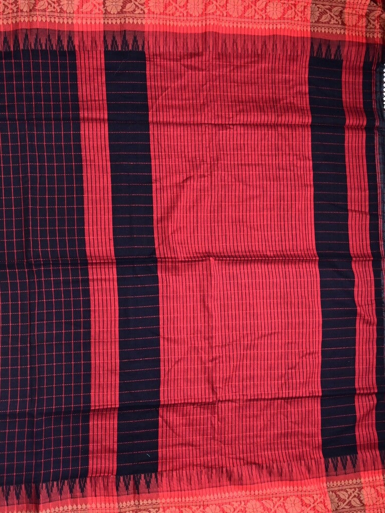 Jute kadhi cotton black color allover checks & contrast border with contrast pallu and running blouse