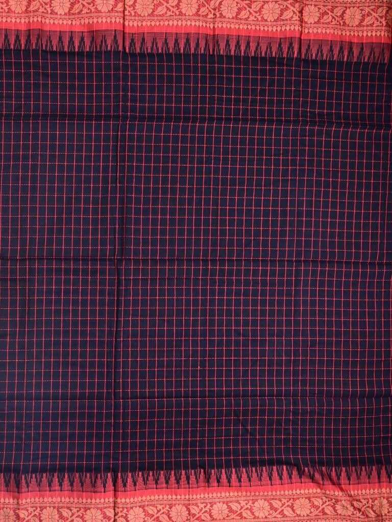 Jute kadhi cotton black color allover checks & contrast border with contrast pallu and running blouse