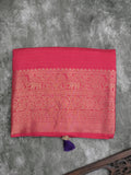 Dola silk fancy saree pink color allover stripes & zari border with short pallu and attached contrast blouse