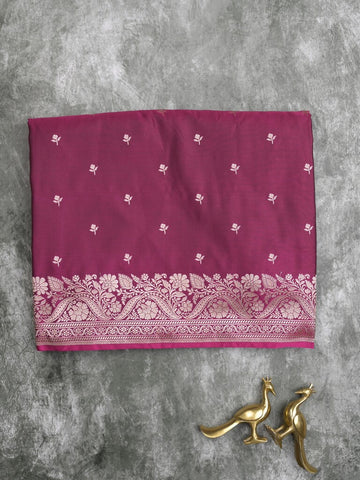 Satin silk fancy saree wine color allover motifs & zari border with rich pallu and attached blouse