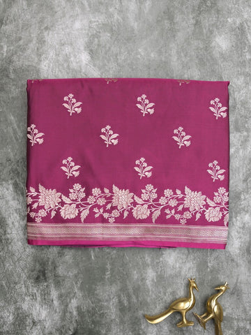 Satin silk fancy saree wine color allover motifs & zari border with rich pallu and attached blouse