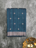 Chanderi fancy saree peacock blue color allover zari motifs & small zari border with zari pallu and plain blouse