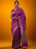 Banaras fancy saree purple color allover zari weaves & zari border with rich pallu and plain blouse