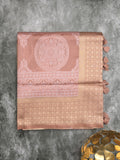 Dupion fancy saree peach color allover prints & zari border with rich pallu and attached plain blouse