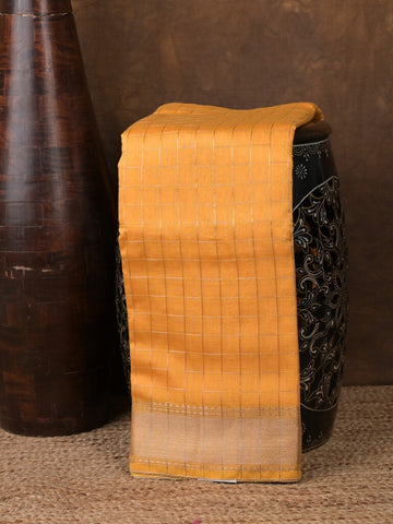 Dola silk fancy saree yellow color allover zari weaves & small kaddi border with short pallu and running blouse