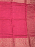 Dola silk fancy saree pink color allover stripes & zari border with short pallu and attached contrast blouse