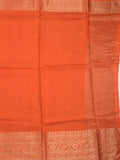 Dola silk fancy saree orange color allover stripes & zari border with short pallu and attached contrast blouse