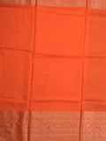 Dola silk fancy saree orange color allover stripes & zari border with short pallu and attached contrast blouse