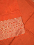 Dola silk fancy saree orange color allover stripes & zari border with short pallu and attached contrast blouse