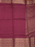 Dola silk fancy saree magenta color allover stripes & zari border with short pallu and attached contrast blouse