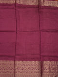 Dola silk fancy saree magenta color allover stripes & zari border with short pallu and attached contrast blouse