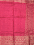 Dola silk fancy saree pink color allover stripes & zari border with short pallu and attached contrast blouse