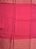 Dola silk fancy saree pink color allover stripes & zari border with short pallu and attached contrast blouse