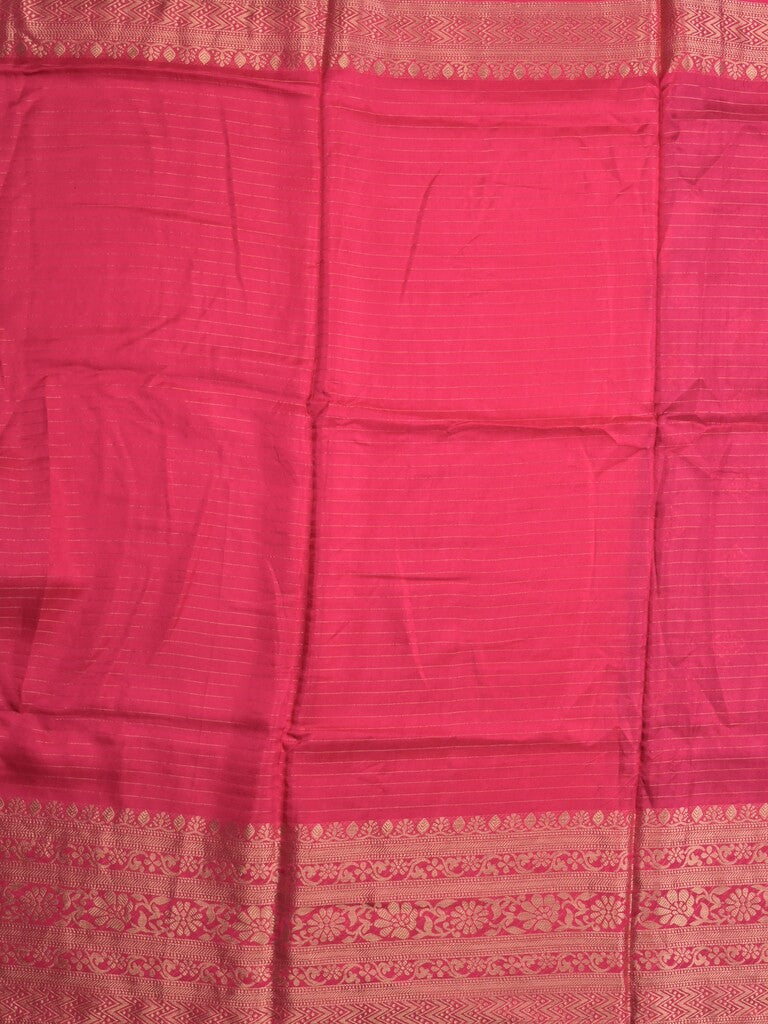 Dola silk fancy saree pink color allover stripes & zari border with short pallu and attached contrast blouse