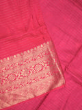 Dola silk fancy saree pink color allover stripes & zari border with short pallu and attached contrast blouse