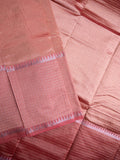Mangalagiri fancy saree peach color allover plain & zari kaddi border with checks pallu and self blouse